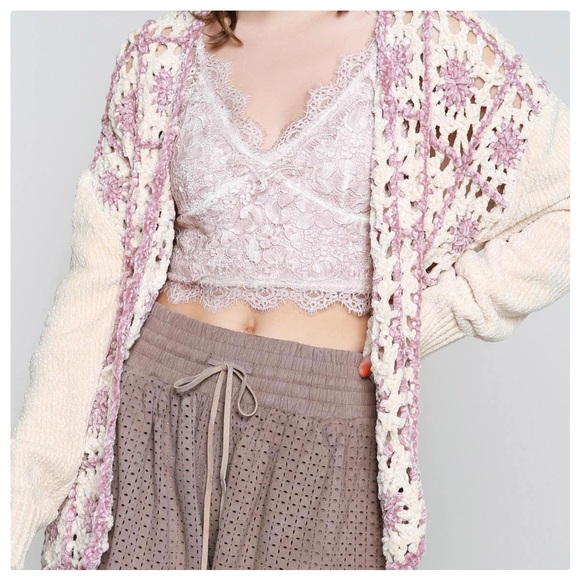 Hand Crocheted Chenille Granny Squares Cardigan - Picture 3 of 9